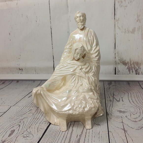 Holy Family Statue Joseph Mary Baby Jesus Ceramic Atlantic Mold Iridescent Pearl - Picture 2 of 16